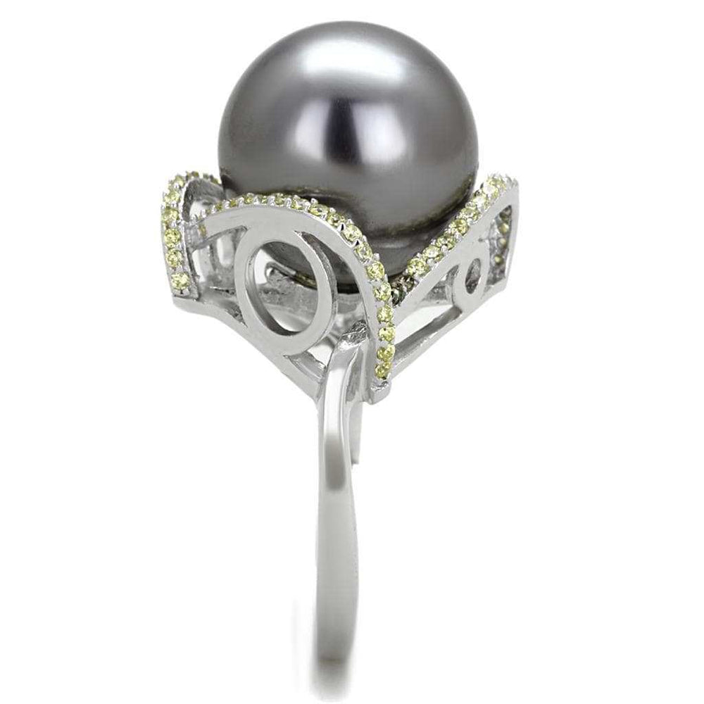 TS318 - Rhodium 925 Sterling Silver Ring with Synthetic Pearl in Gray - Alamode - Flyclothing LLC