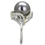 TS318 - Rhodium 925 Sterling Silver Ring with Synthetic Pearl in Gray - Alamode - Flyclothing LLC