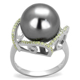 TS318 - Rhodium 925 Sterling Silver Ring with Synthetic Pearl in Gray - Alamode - Flyclothing LLC
