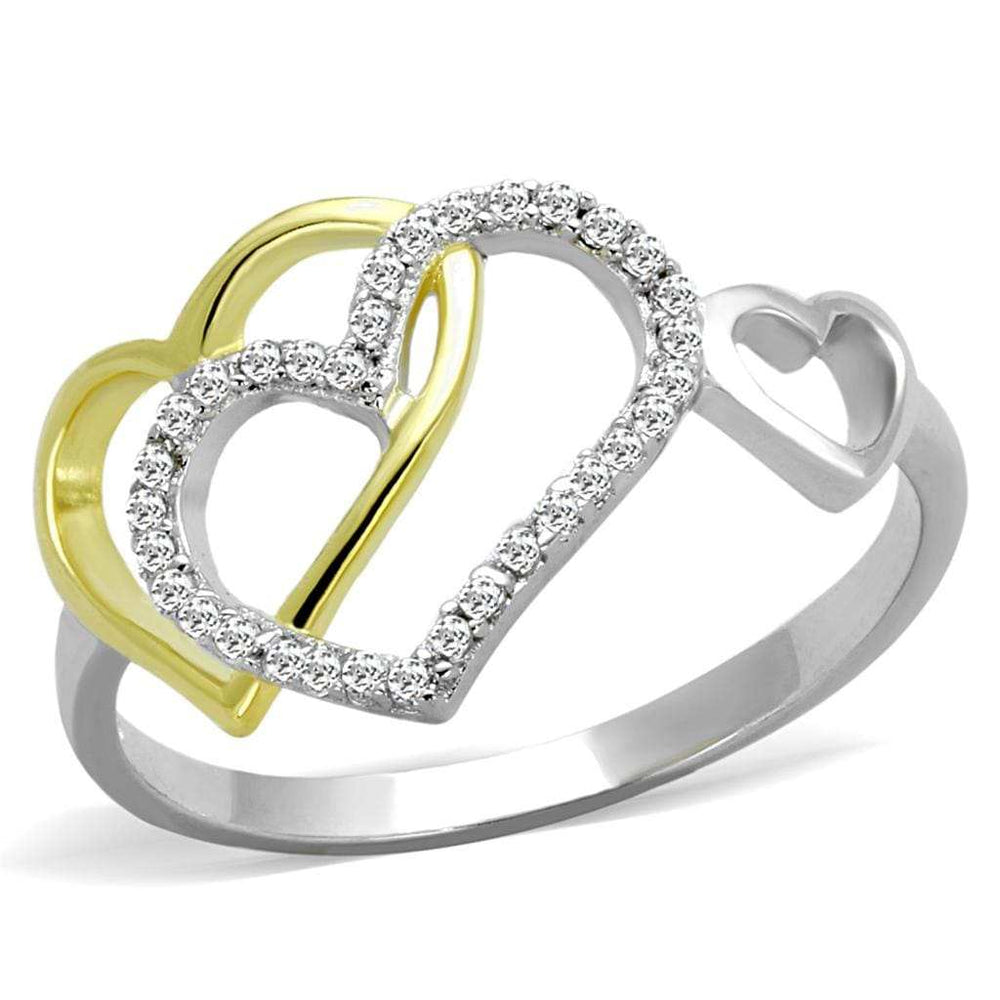 TS321 - Gold+Rhodium 925 Sterling Silver Ring with AAA Grade CZ in Clear - Alamode - Flyclothing LLC