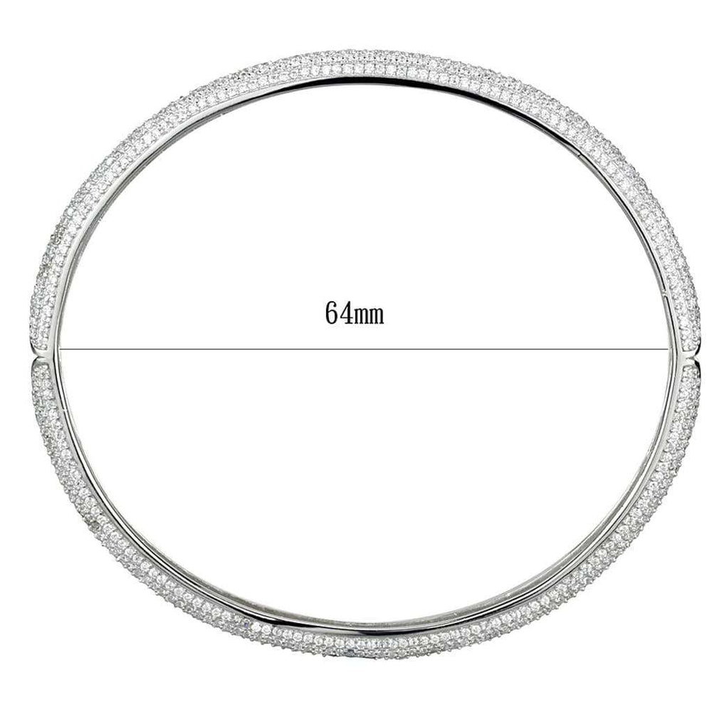TS328 - Rhodium 925 Sterling Silver Bangle with AAA Grade CZ in Clear - Alamode - Flyclothing LLC
