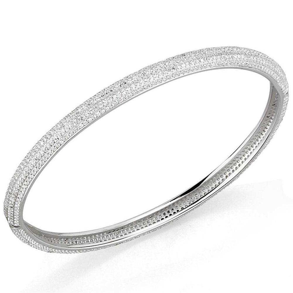 TS328 - Rhodium 925 Sterling Silver Bangle with AAA Grade CZ in Clear - Alamode - Flyclothing LLC