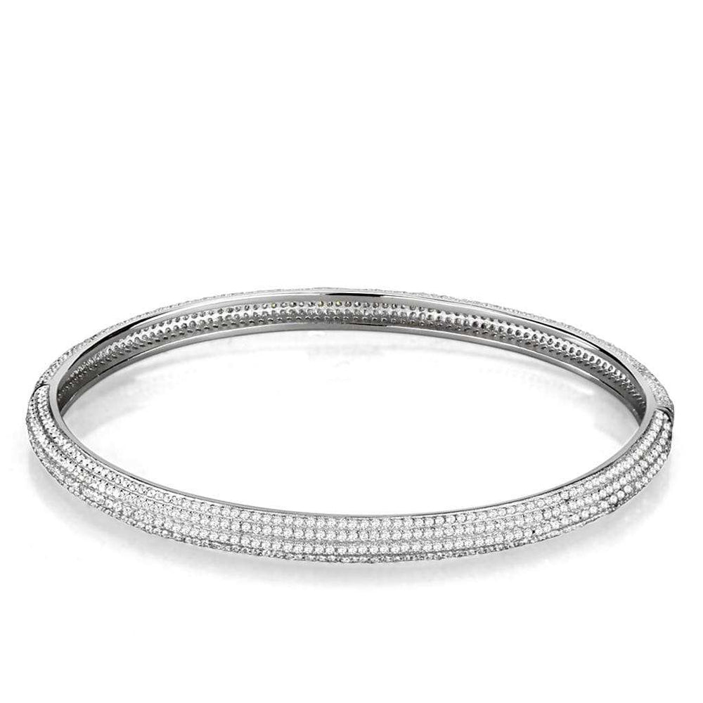 TS328 - Rhodium 925 Sterling Silver Bangle with AAA Grade CZ in Clear - Alamode - Flyclothing LLC