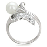 TS329 - Rhodium 925 Sterling Silver Ring with Synthetic Pearl in White - Alamode - Flyclothing LLC