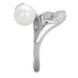 TS329 - Rhodium 925 Sterling Silver Ring with Synthetic Pearl in White - Alamode - Flyclothing LLC