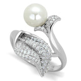 TS329 - Rhodium 925 Sterling Silver Ring with Synthetic Pearl in White - Alamode - Flyclothing LLC