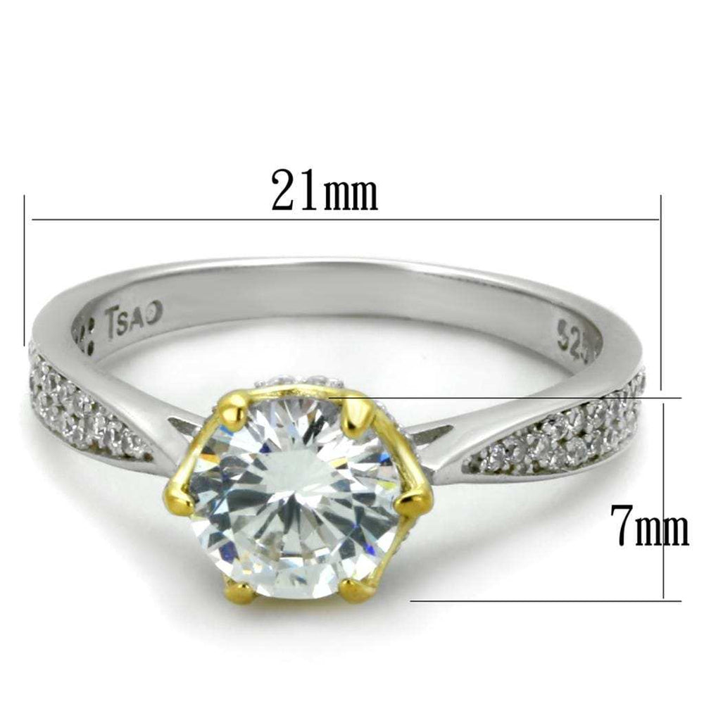 TS340 - Reverse Two-Tone 925 Sterling Silver Ring with AAA Grade CZ in Clear - Alamode - Flyclothing LLC