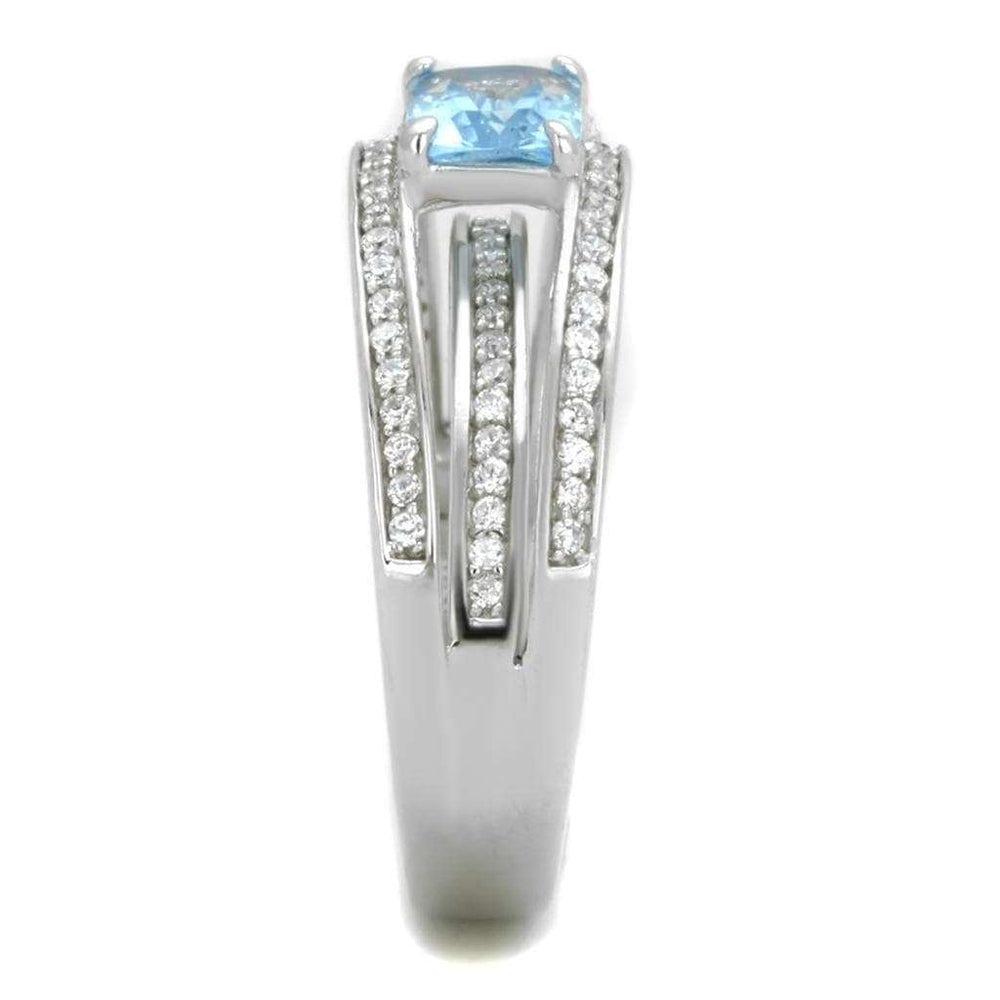 TS344 - Rhodium 925 Sterling Silver Ring with Synthetic Synthetic Glass in Sea Blue - Alamode - Flyclothing LLC