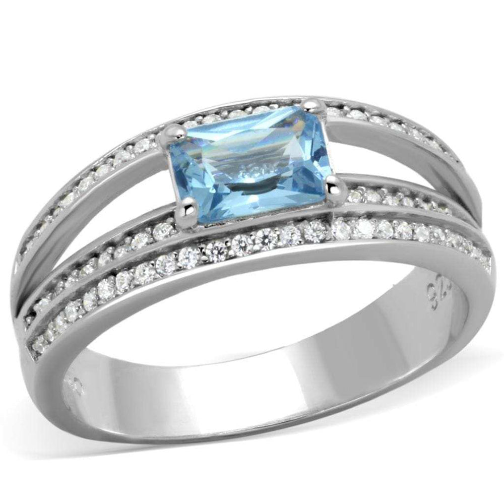 TS344 - Rhodium 925 Sterling Silver Ring with Synthetic Synthetic Glass in Sea Blue - Alamode - Flyclothing LLC