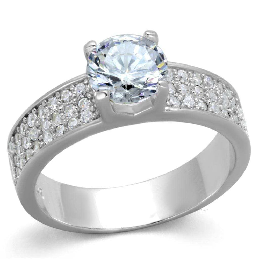 TS345 - Rhodium 925 Sterling Silver Ring with AAA Grade CZ in Clear - Alamode - Flyclothing LLC