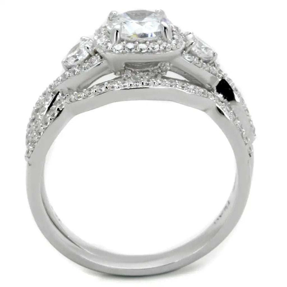 TS352 - Rhodium 925 Sterling Silver Ring with AAA Grade CZ in Clear - Alamode - Flyclothing LLC