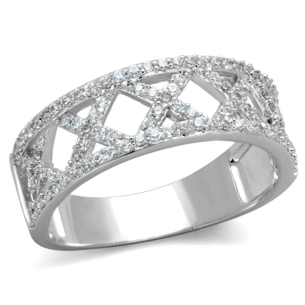 TS354 - Rhodium 925 Sterling Silver Ring with AAA Grade CZ in Clear - Alamode - Flyclothing LLC