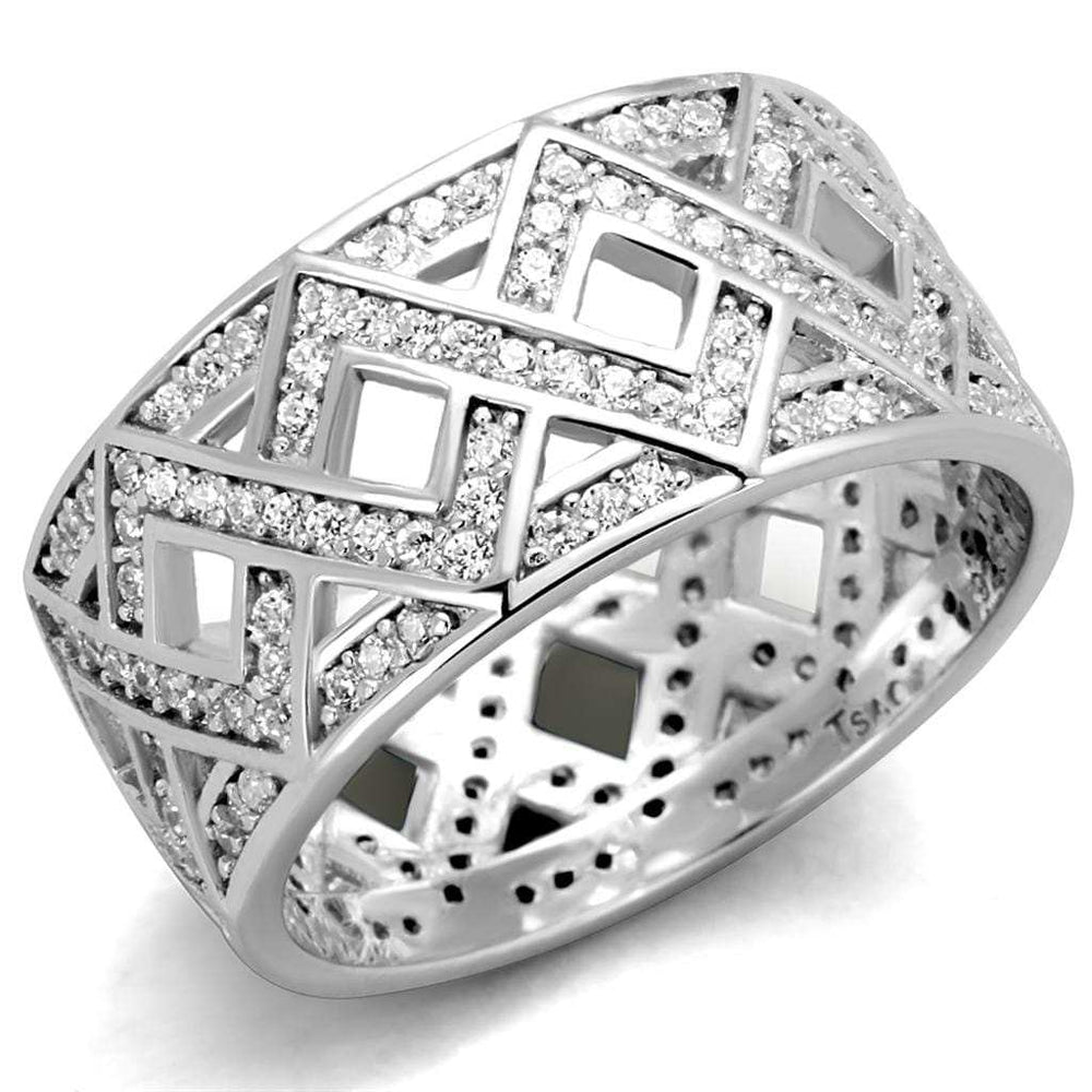 TS372 - Rhodium 925 Sterling Silver Ring with AAA Grade CZ in Clear - Alamode - Flyclothing LLC