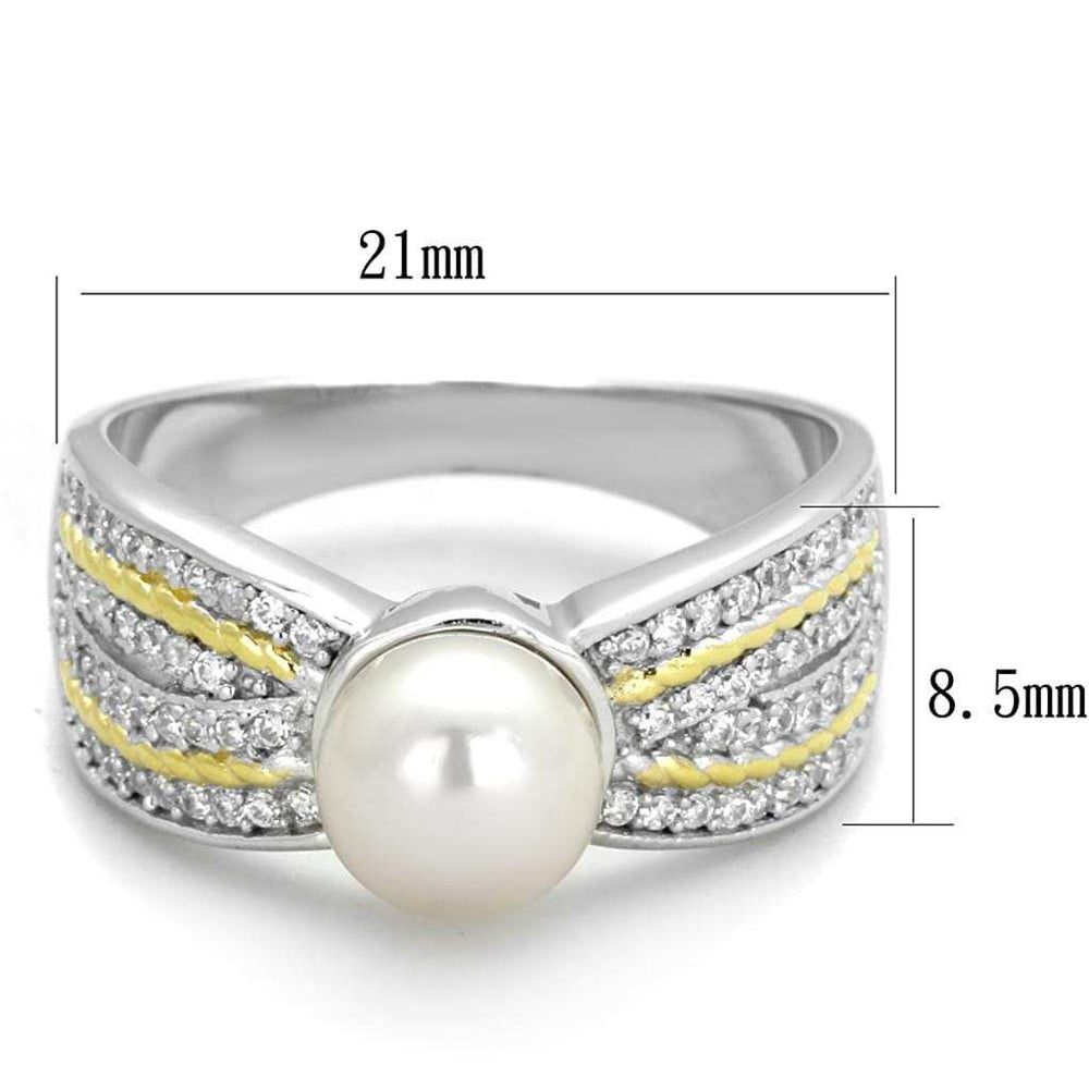 TS377 - Reverse Two-Tone 925 Sterling Silver Ring with Synthetic Pearl in White - Alamode - Flyclothing LLC