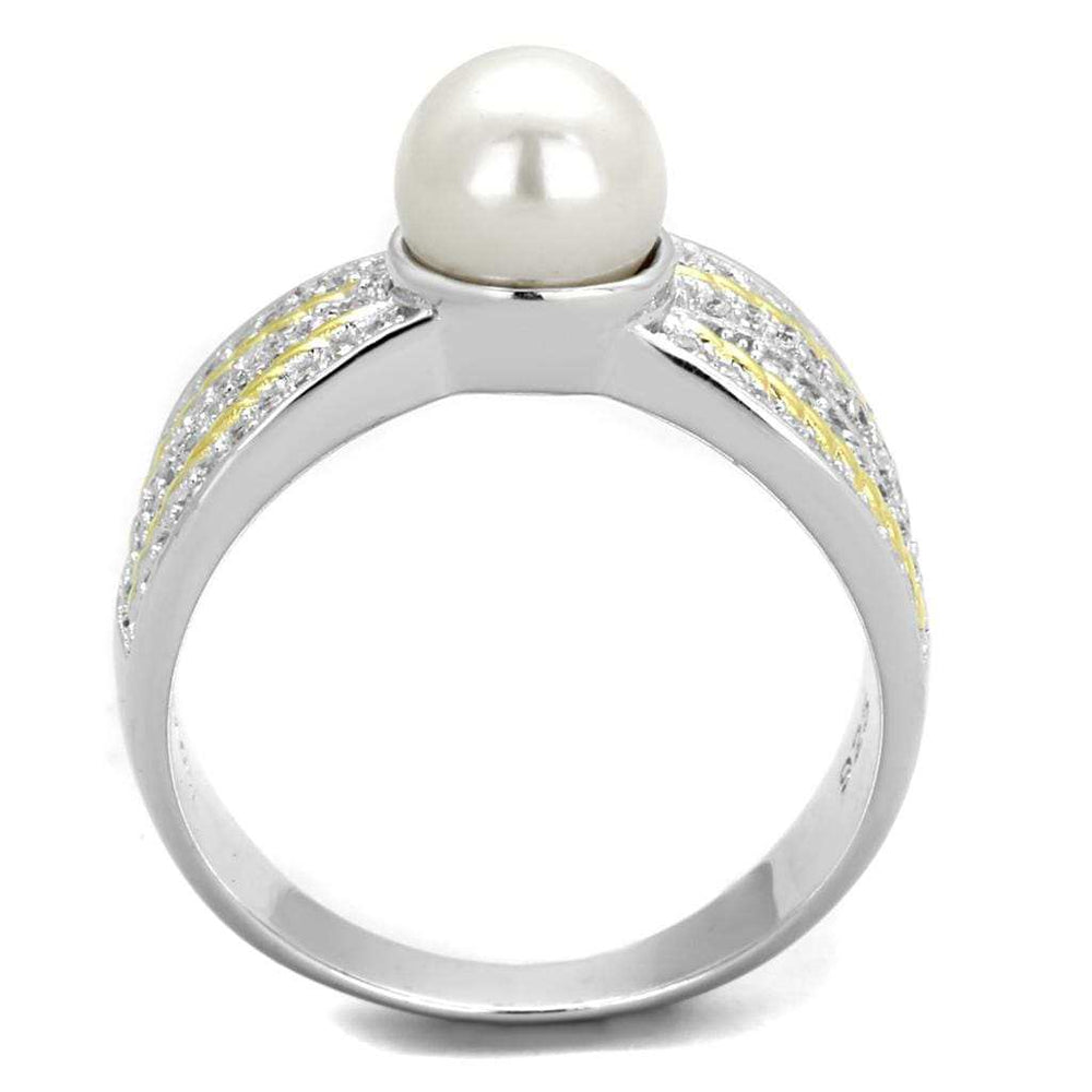 TS377 - Reverse Two-Tone 925 Sterling Silver Ring with Synthetic Pearl in White - Alamode - Flyclothing LLC