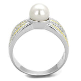 TS377 - Reverse Two-Tone 925 Sterling Silver Ring with Synthetic Pearl in White - Alamode - Flyclothing LLC