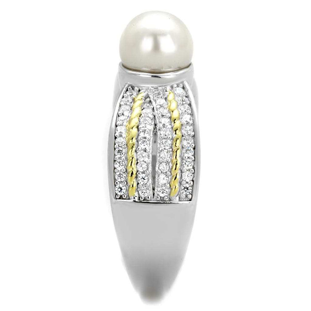 TS377 - Reverse Two-Tone 925 Sterling Silver Ring with Synthetic Pearl in White - Alamode - Flyclothing LLC