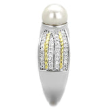 TS377 - Reverse Two-Tone 925 Sterling Silver Ring with Synthetic Pearl in White - Alamode - Flyclothing LLC