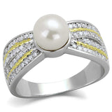 TS377 - Reverse Two-Tone 925 Sterling Silver Ring with Synthetic Pearl in White - Alamode - Flyclothing LLC