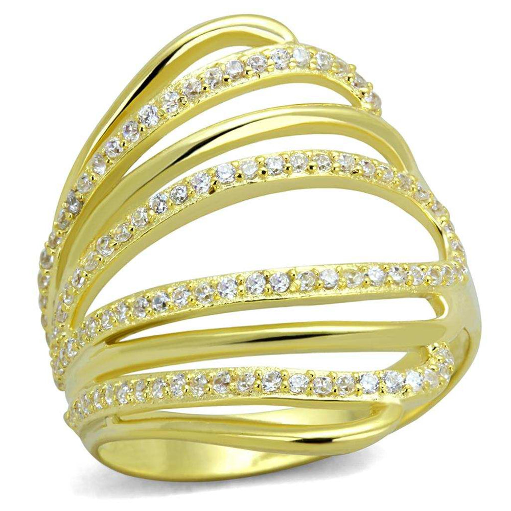 TS379 - Gold 925 Sterling Silver Ring with AAA Grade CZ in Clear - Alamode - Flyclothing LLC