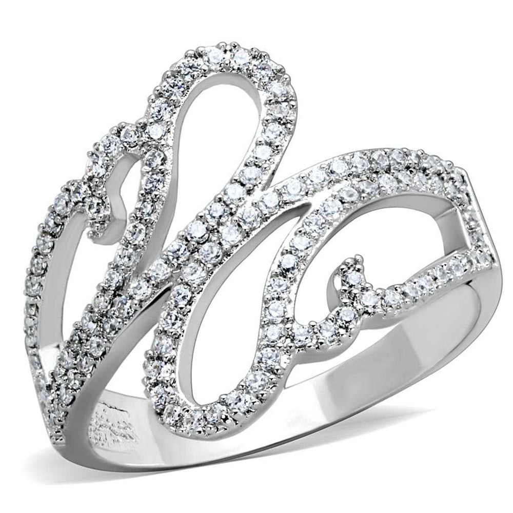 TS383 - Rhodium 925 Sterling Silver Ring with AAA Grade CZ in Clear - Alamode - Flyclothing LLC