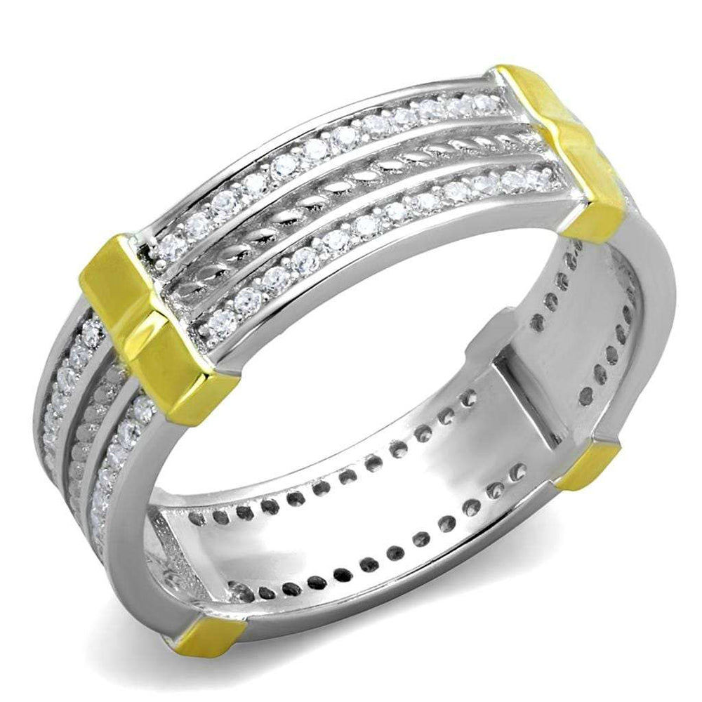 TS384 - Reverse Two-Tone 925 Sterling Silver Ring with AAA Grade CZ in Clear - Alamode - Flyclothing LLC