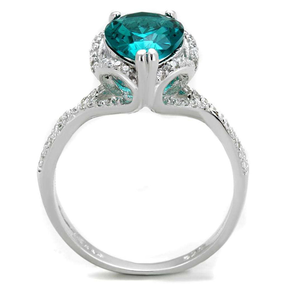 TS394 - Rhodium 925 Sterling Silver Ring with Synthetic Synthetic Glass in Blue Zircon - Alamode - Flyclothing LLC