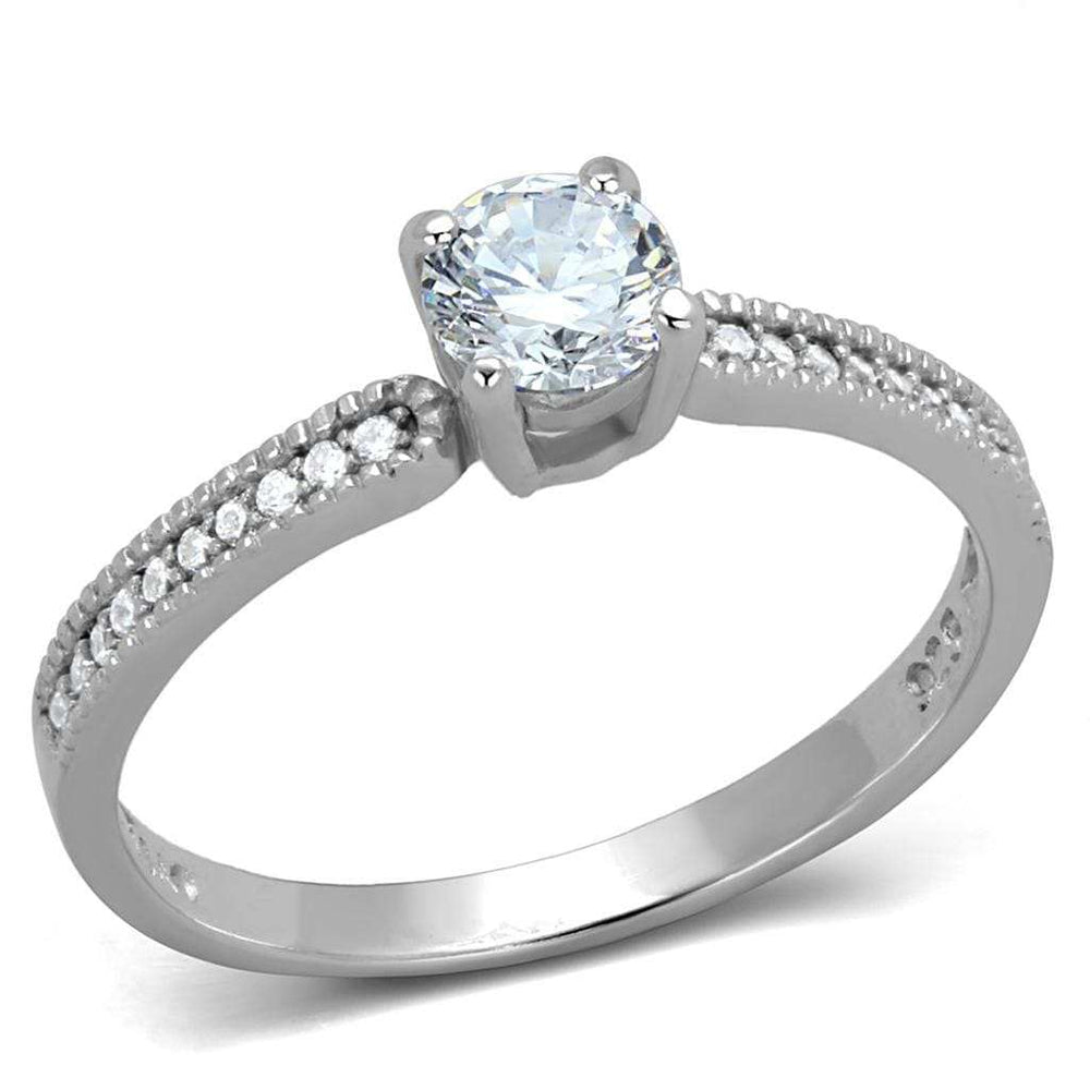 TS401 - Rhodium 925 Sterling Silver Ring with AAA Grade CZ in Clear - Alamode - Flyclothing LLC