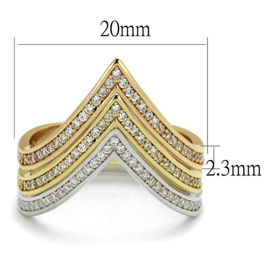 TS416 - Rhodium + Gold + Rose Gold 925 Sterling Silver Ring with AAA Grade CZ in Clear - Alamode - Flyclothing LLC