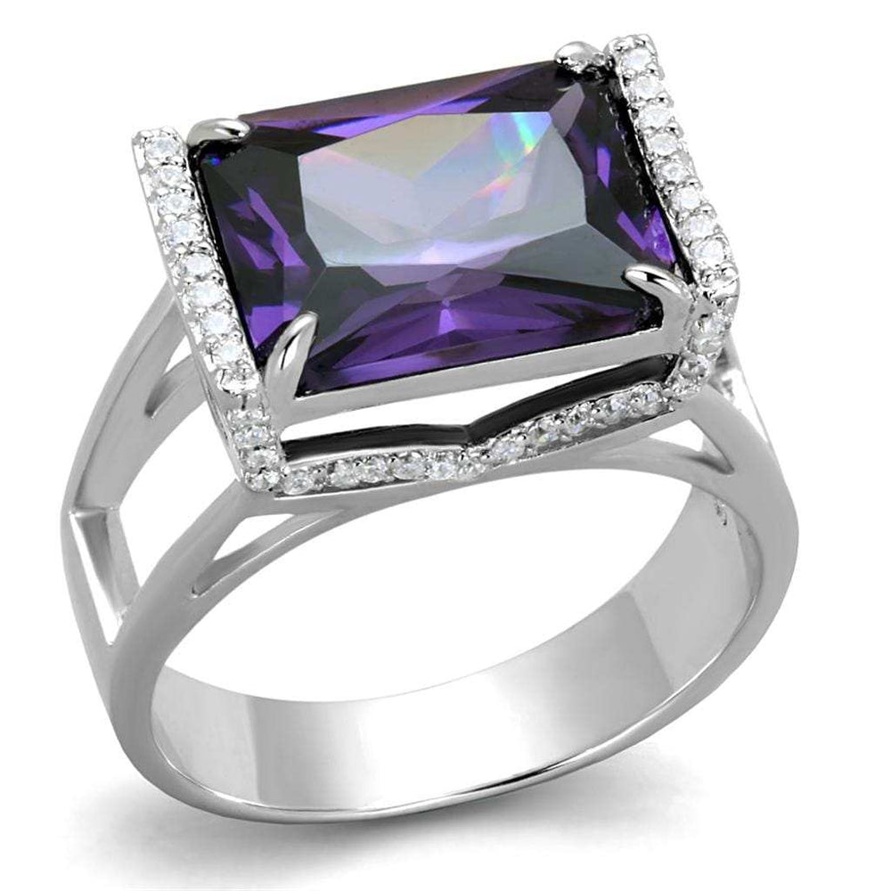 TS417 - Rhodium 925 Sterling Silver Ring with AAA Grade CZ in Amethyst - Alamode - Flyclothing LLC