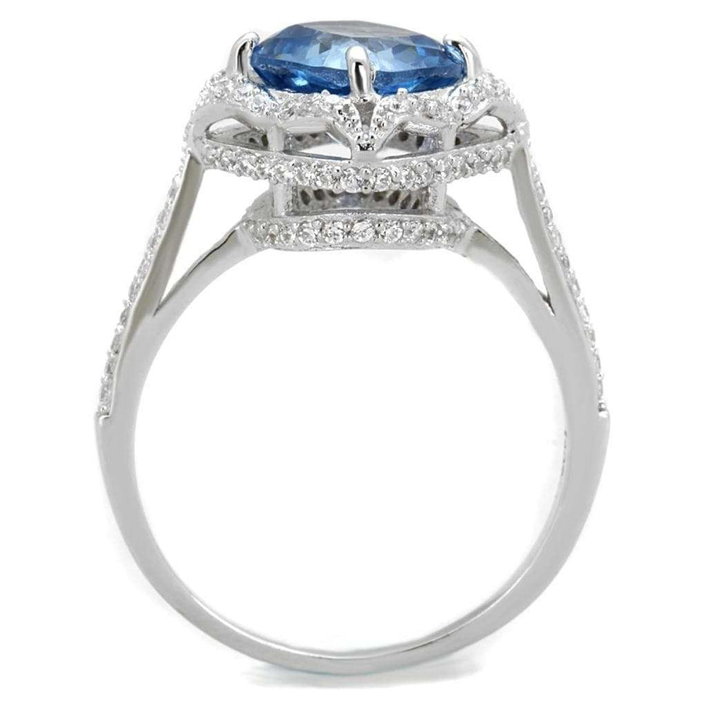TS419 - Rhodium 925 Sterling Silver Ring with Synthetic Spinel in Sea Blue - Alamode - Flyclothing LLC