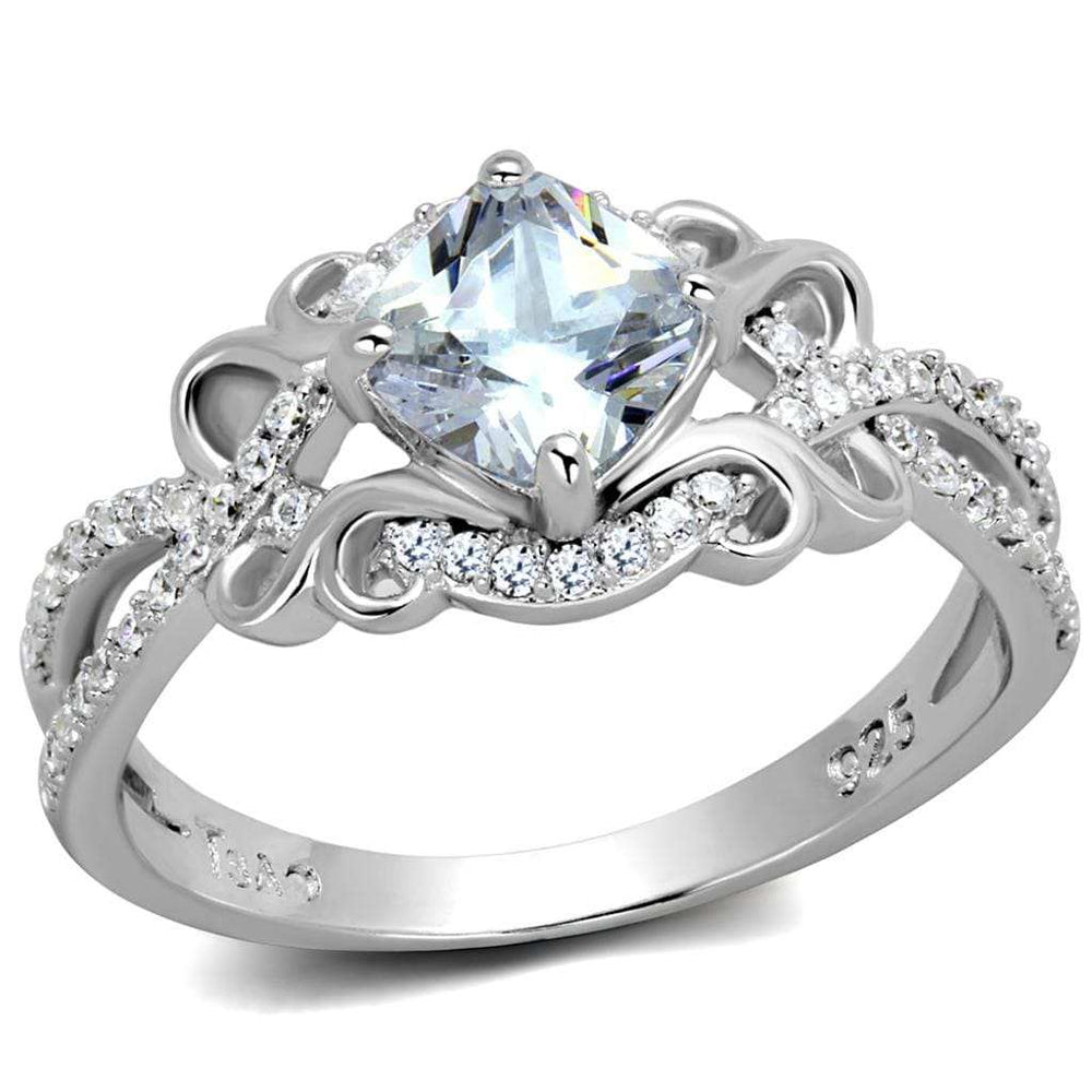 TS421 - Rhodium 925 Sterling Silver Ring with AAA Grade CZ in Clear - Alamode - Flyclothing LLC