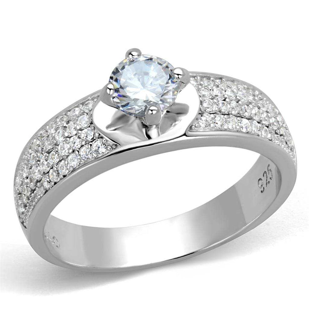 TS428 - Rhodium 925 Sterling Silver Ring with AAA Grade CZ in Clear - Alamode - Flyclothing LLC