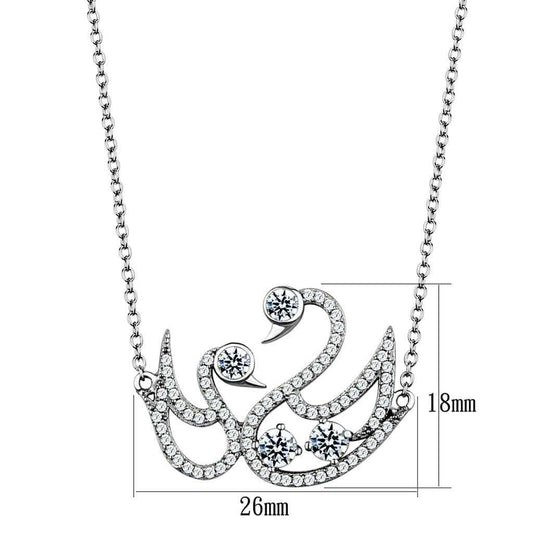 TS447 - Rhodium 925 Sterling Silver Chain Pendant with AAA Grade CZ in Clear - Alamode - Flyclothing LLC