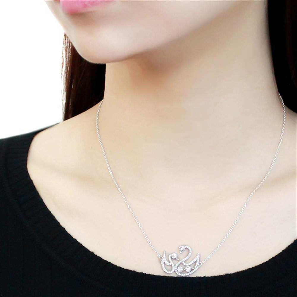 TS447 - Rhodium 925 Sterling Silver Chain Pendant with AAA Grade CZ in Clear - Alamode - Flyclothing LLC