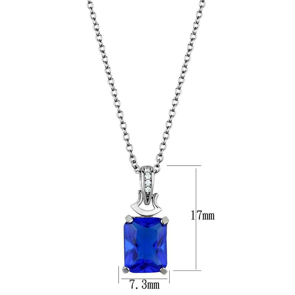 TS449 - Rhodium 925 Sterling Silver Chain Pendant with Synthetic Synthetic Glass in Montana - Alamode - Flyclothing LLC