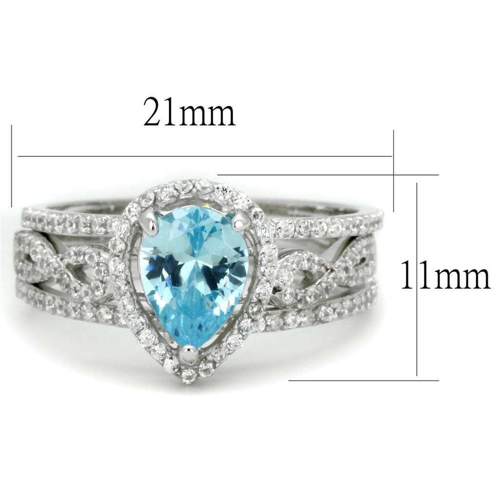 TS453 - Rhodium 925 Sterling Silver Ring with AAA Grade CZ in Sea Blue - Alamode - Flyclothing LLC