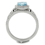 TS453 - Rhodium 925 Sterling Silver Ring with AAA Grade CZ in Sea Blue - Alamode - Flyclothing LLC
