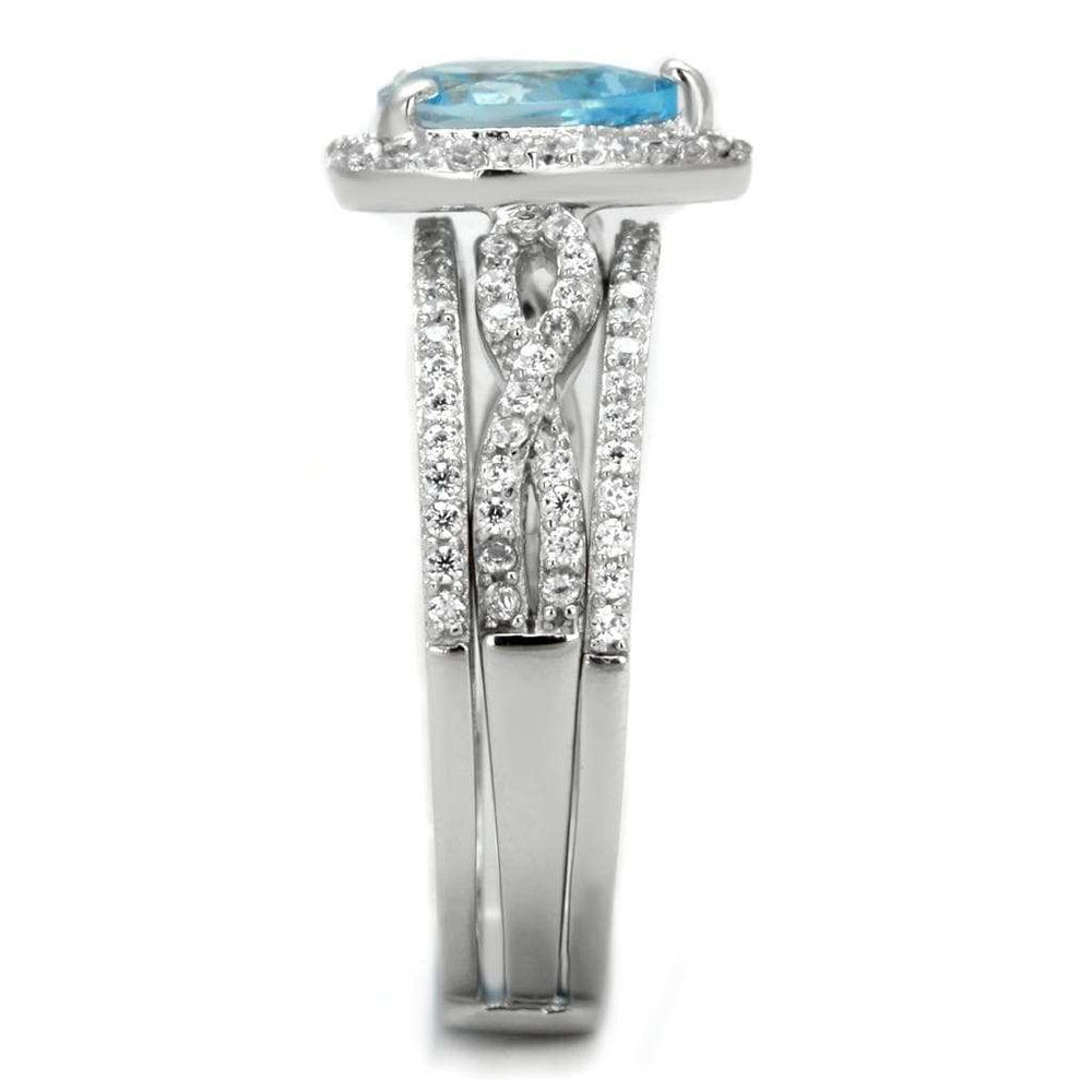 TS453 - Rhodium 925 Sterling Silver Ring with AAA Grade CZ in Sea Blue - Alamode - Flyclothing LLC