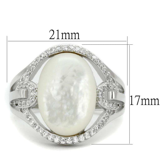 TS456 - Rhodium 925 Sterling Silver Ring with Precious Stone Conch in White - Alamode - Flyclothing LLC