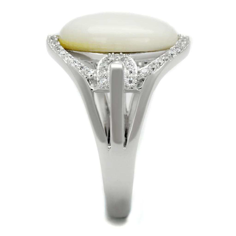 TS456 - Rhodium 925 Sterling Silver Ring with Precious Stone Conch in White - Alamode - Flyclothing LLC
