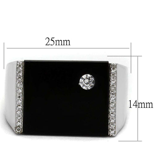 TS459 - Rhodium 925 Sterling Silver Ring with Synthetic Onyx in Jet - Alamode - Flyclothing LLC
