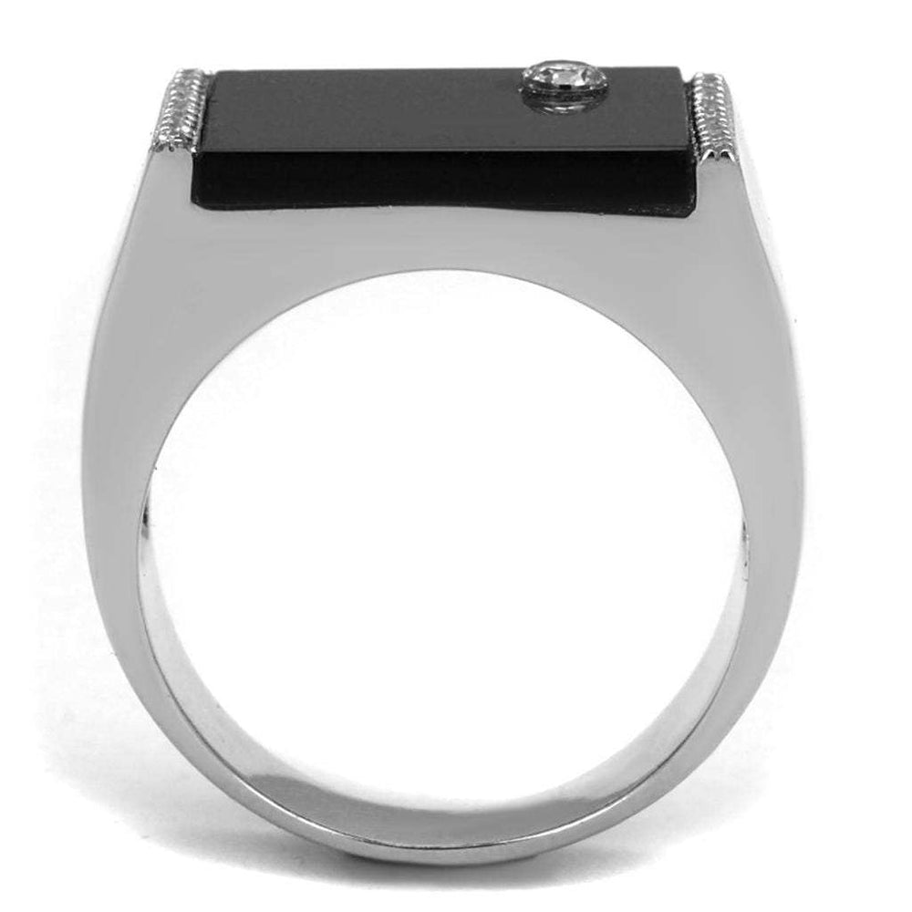 TS459 - Rhodium 925 Sterling Silver Ring with Synthetic Onyx in Jet - Alamode - Flyclothing LLC