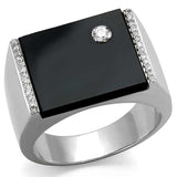 TS459 - Rhodium 925 Sterling Silver Ring with Synthetic Onyx in Jet - Alamode - Flyclothing LLC