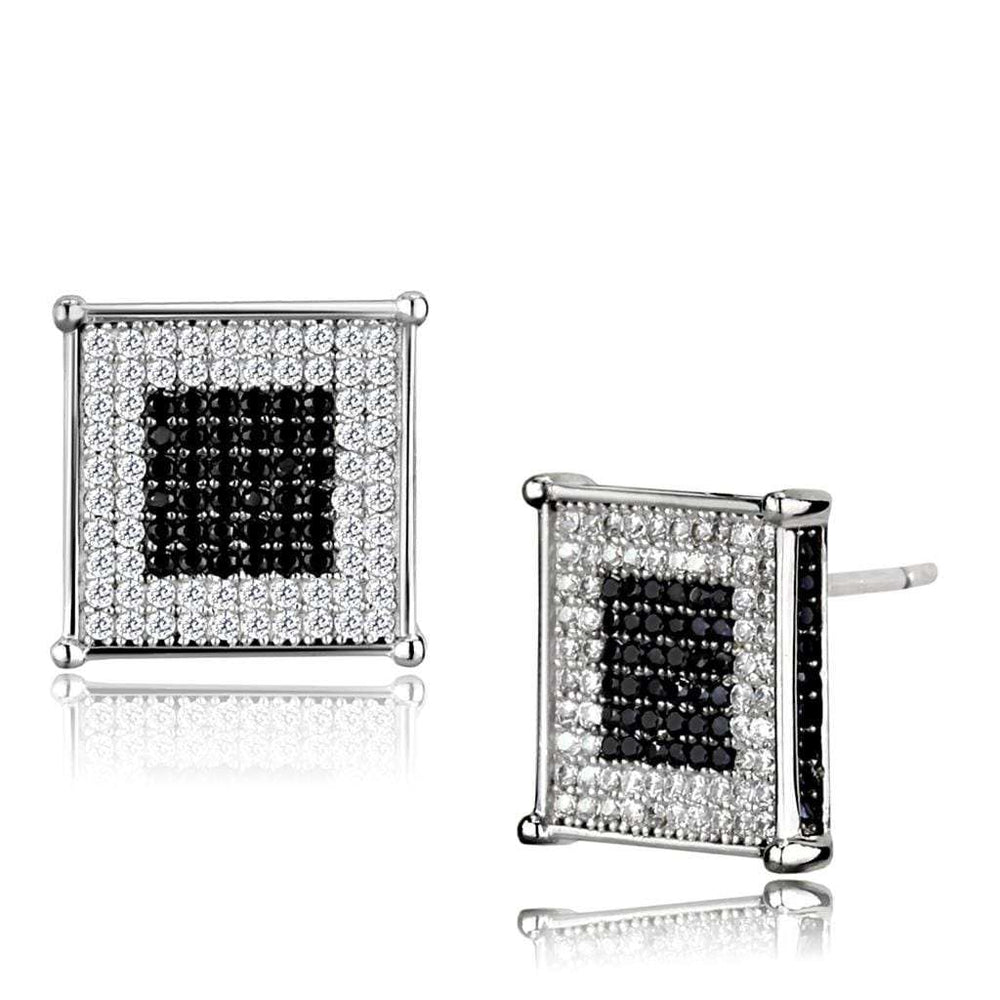 TS481 - Rhodium + Ruthenium 925 Sterling Silver Earrings with AAA Grade CZ in Black Diamond - Alamode - Flyclothing LLC