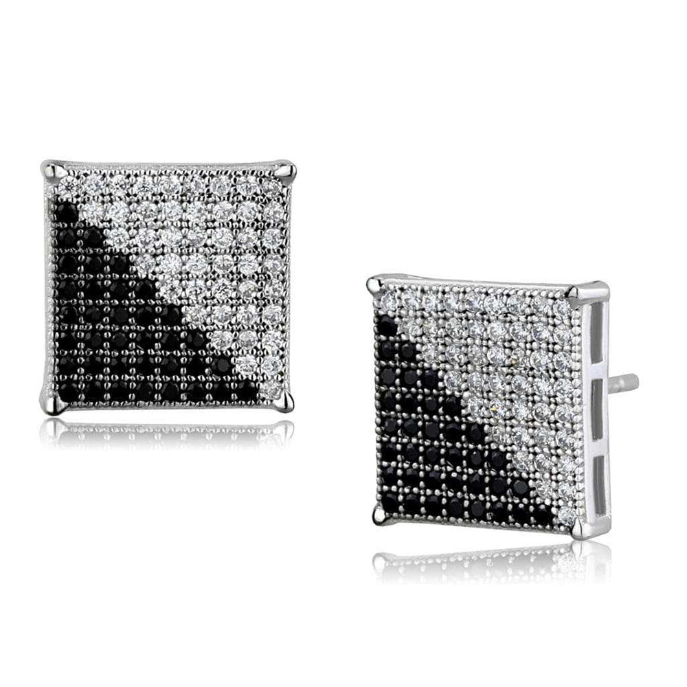 TS482 - Rhodium + Ruthenium 925 Sterling Silver Earrings with AAA Grade CZ in Black Diamond - Alamode - Flyclothing LLC