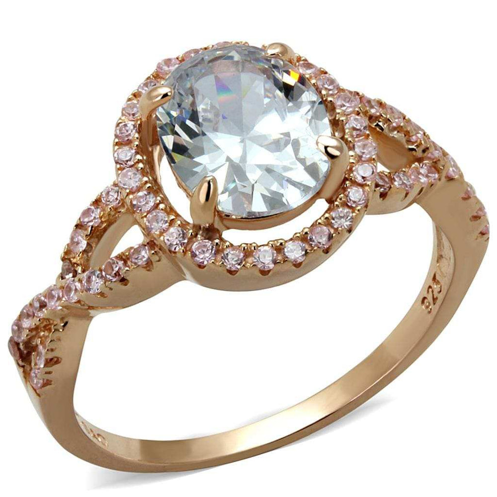 TS489 - Rose Gold 925 Sterling Silver Ring with AAA Grade CZ in Clear - Alamode - Flyclothing LLC