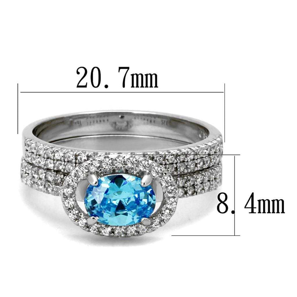 TS490 - Rhodium 925 Sterling Silver Ring with AAA Grade CZ in Sea Blue - Alamode - Flyclothing LLC