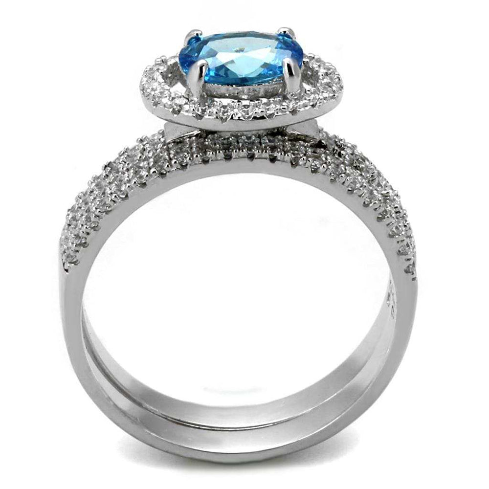 TS490 - Rhodium 925 Sterling Silver Ring with AAA Grade CZ in Sea Blue - Alamode - Flyclothing LLC