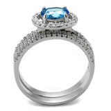 TS490 - Rhodium 925 Sterling Silver Ring with AAA Grade CZ in Sea Blue - Alamode - Flyclothing LLC